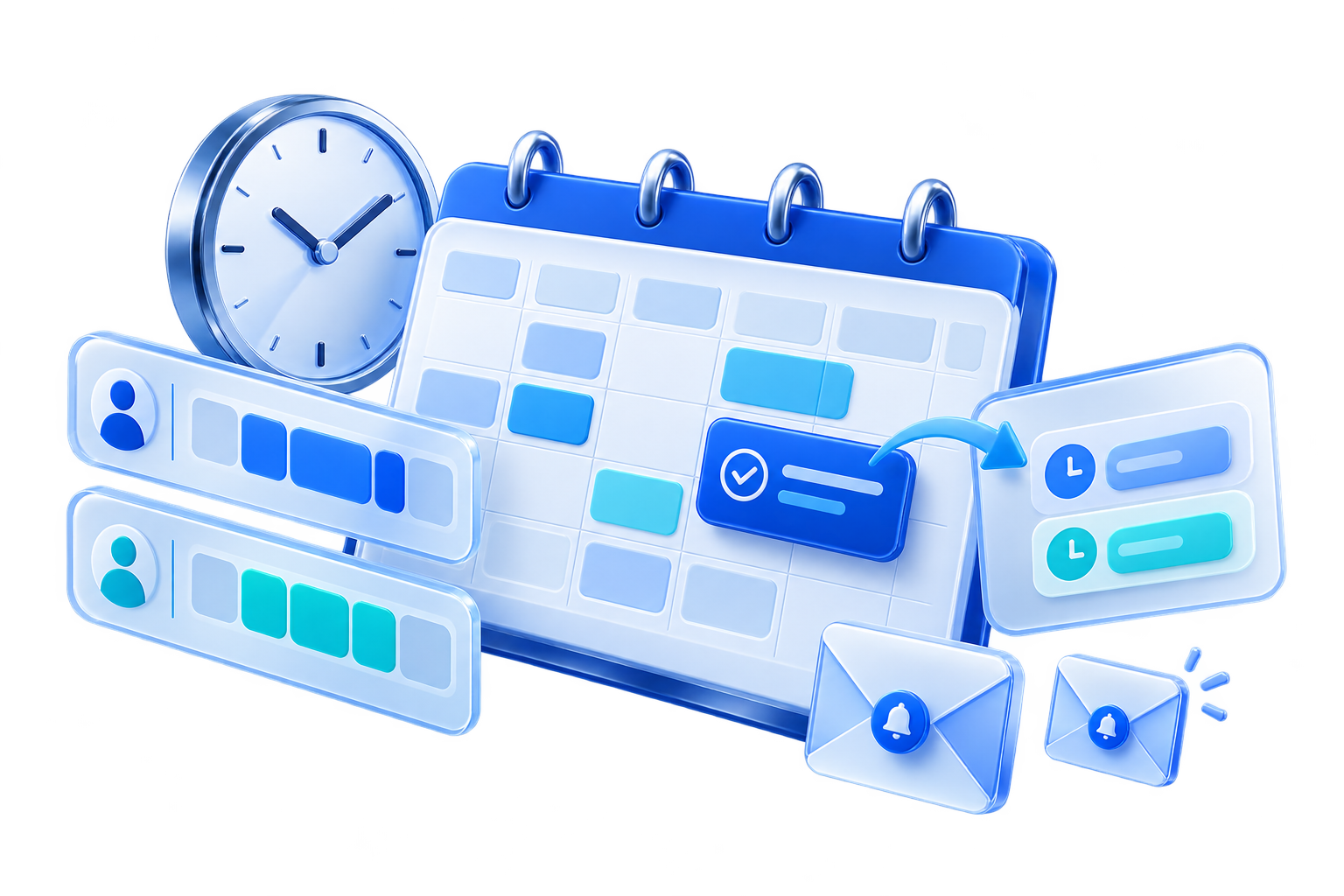 Illustration of resource availability, an appointment and connected reminders.